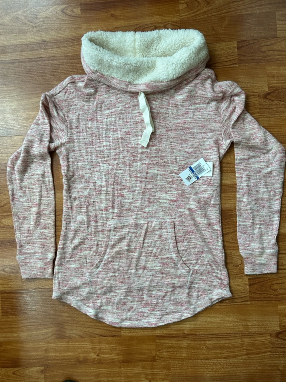 Ultra Flirt pink pull over sweater sherpa lined cowl neck